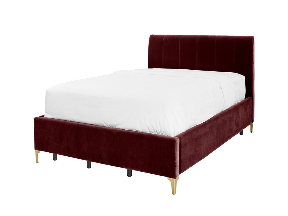 Andrea Bed With No Drawers Double / No Storage / Ruby Red Velvet