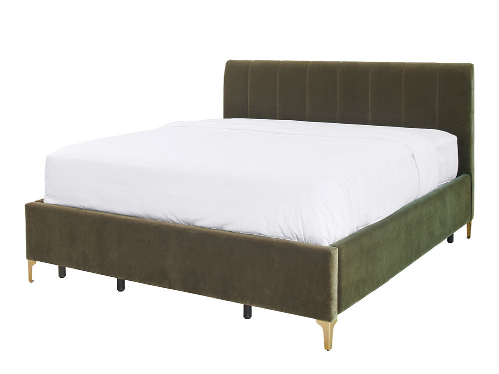Andrea Bed With No Drawers King / No Storage / Olive Green Velvet