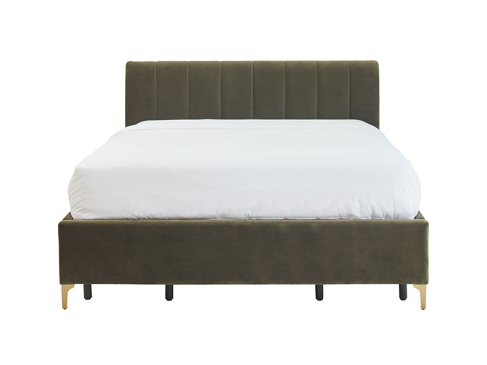 Andrea Bed With No Drawers King / No Storage / Olive Green Velvet