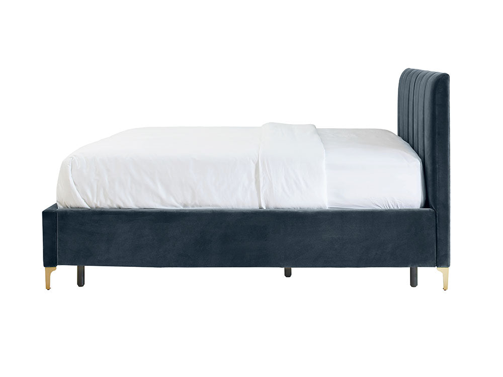 Andrea Bed With No Drawers Queen / No Storage / Arctic Blue Velvet