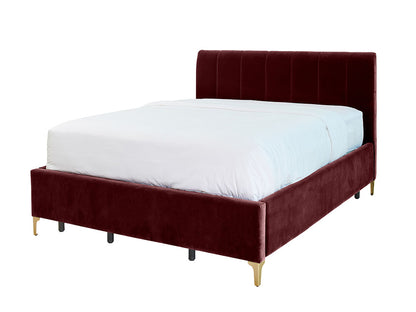 Andrea Bed With No Drawers Queen / No Storage / Ruby Red Velvet