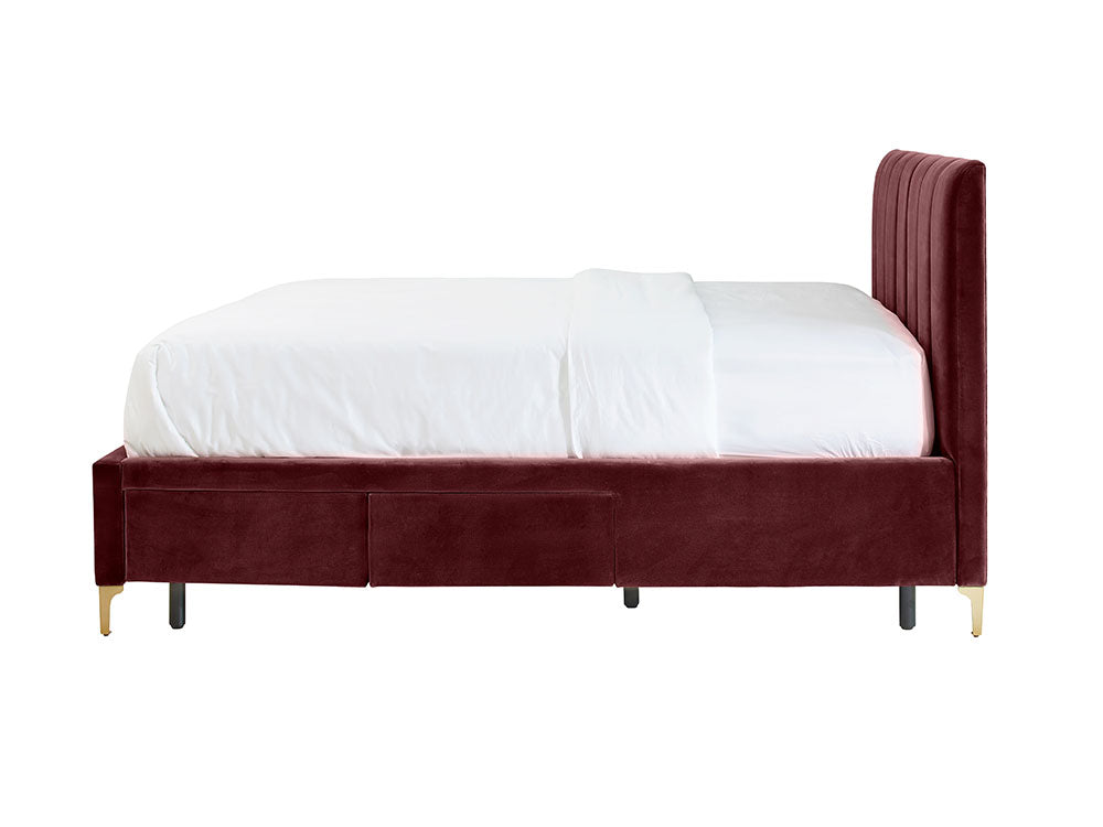 Andrea Bed With No Drawers Queen / No Storage / Ruby Red Velvet