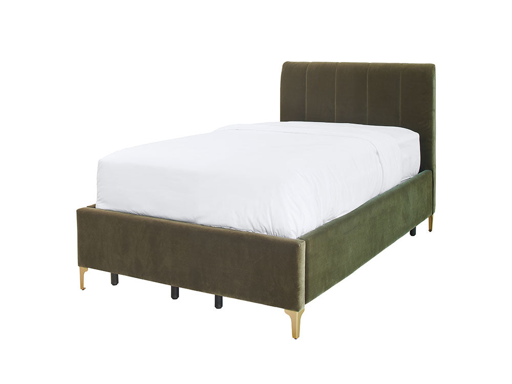 Andrea Bed With No Drawers Single / No Storage / Olive Green Velvet