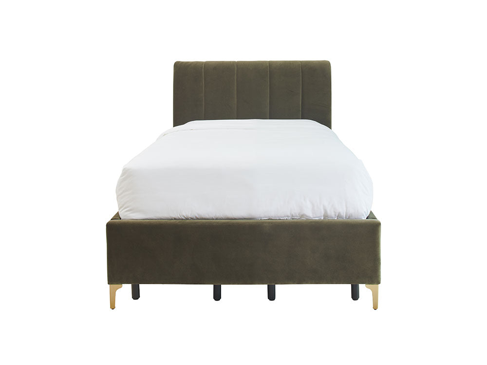 Andrea Bed With No Drawers Single / No Storage / Olive Green Velvet