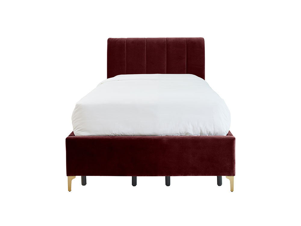 Andrea Bed With No Drawers Single / No Storage / Ruby Red Velvet