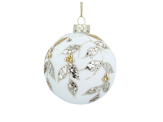 Glitter Leaves Cream Bauble