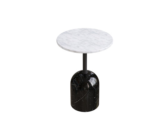 Gemini Marble Side Table, White Top Black Base
