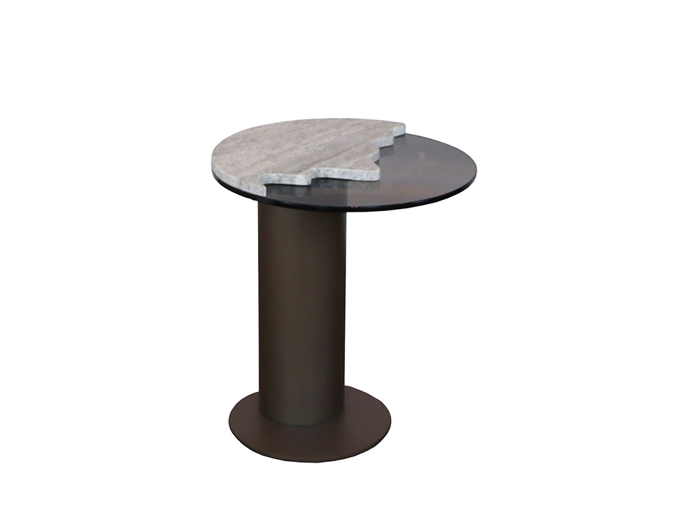 Sorano Side Table, Grey Travertine & Glass Top