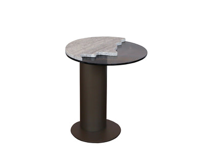 Sorano Side Table, Grey Travertine & Glass Top