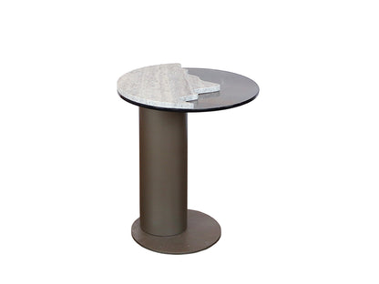 Sorano Side Table, Grey Travertine & Glass Top