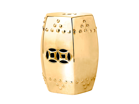 Folk Ceramic Stool, Gold