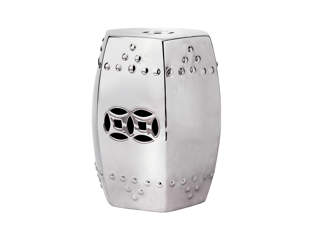 Folk Ceramic Stool, Silver
