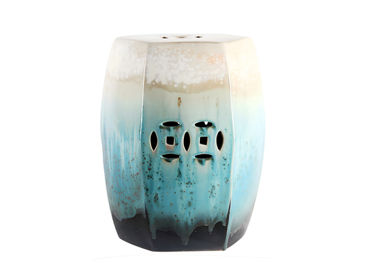 Folk Ceramic Stool, Turquoise